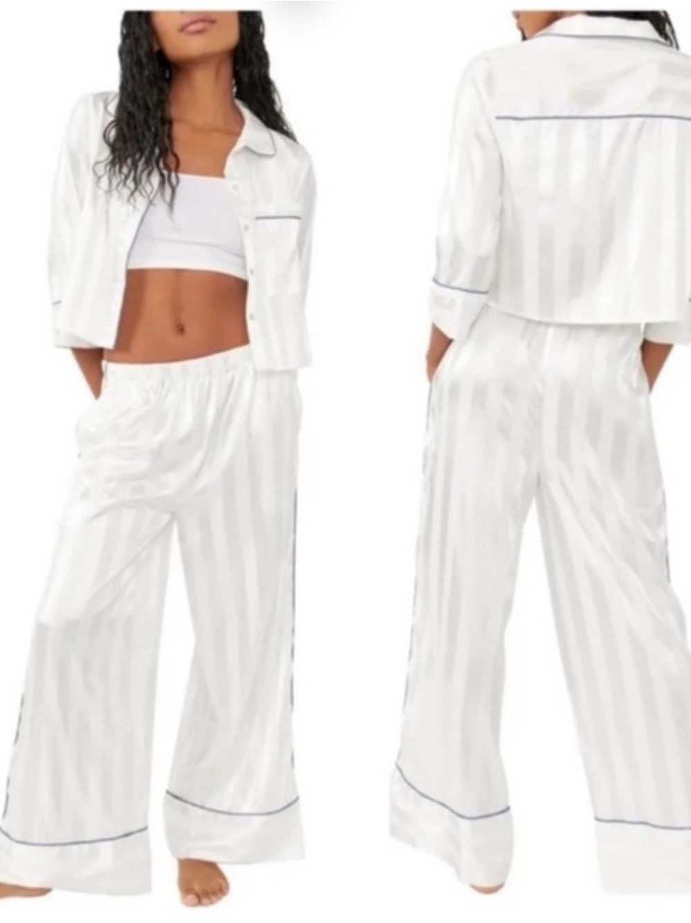 NWOT Free People Intimately White Satin Stripe Pajama Set
